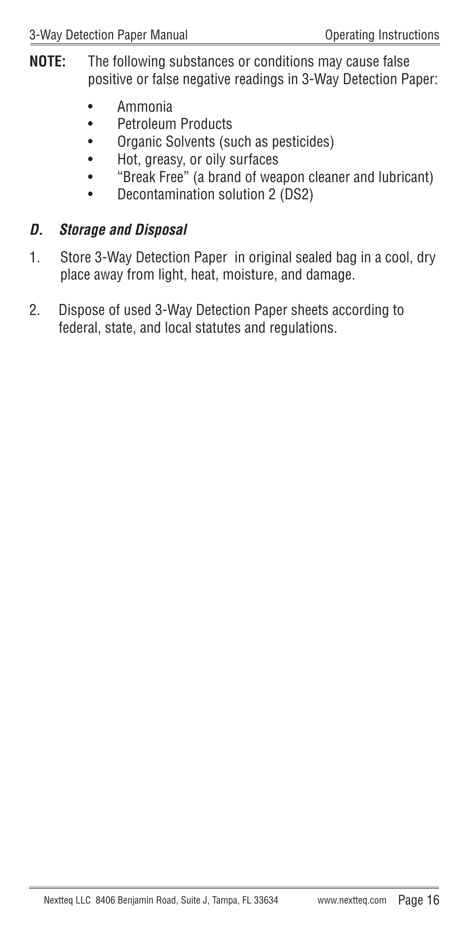 Nextteq 3-Way Detection Paper User Manual | Page 19 / 20