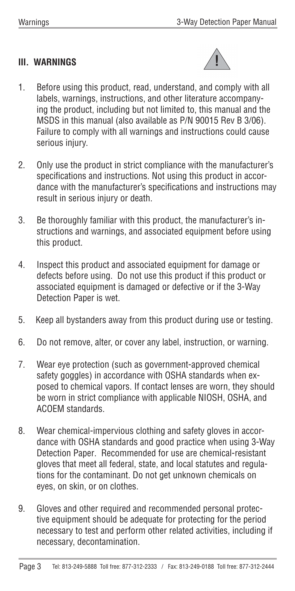 Iii. warnings | Nextteq 3-Way Detection Paper User Manual | Page 6 / 20