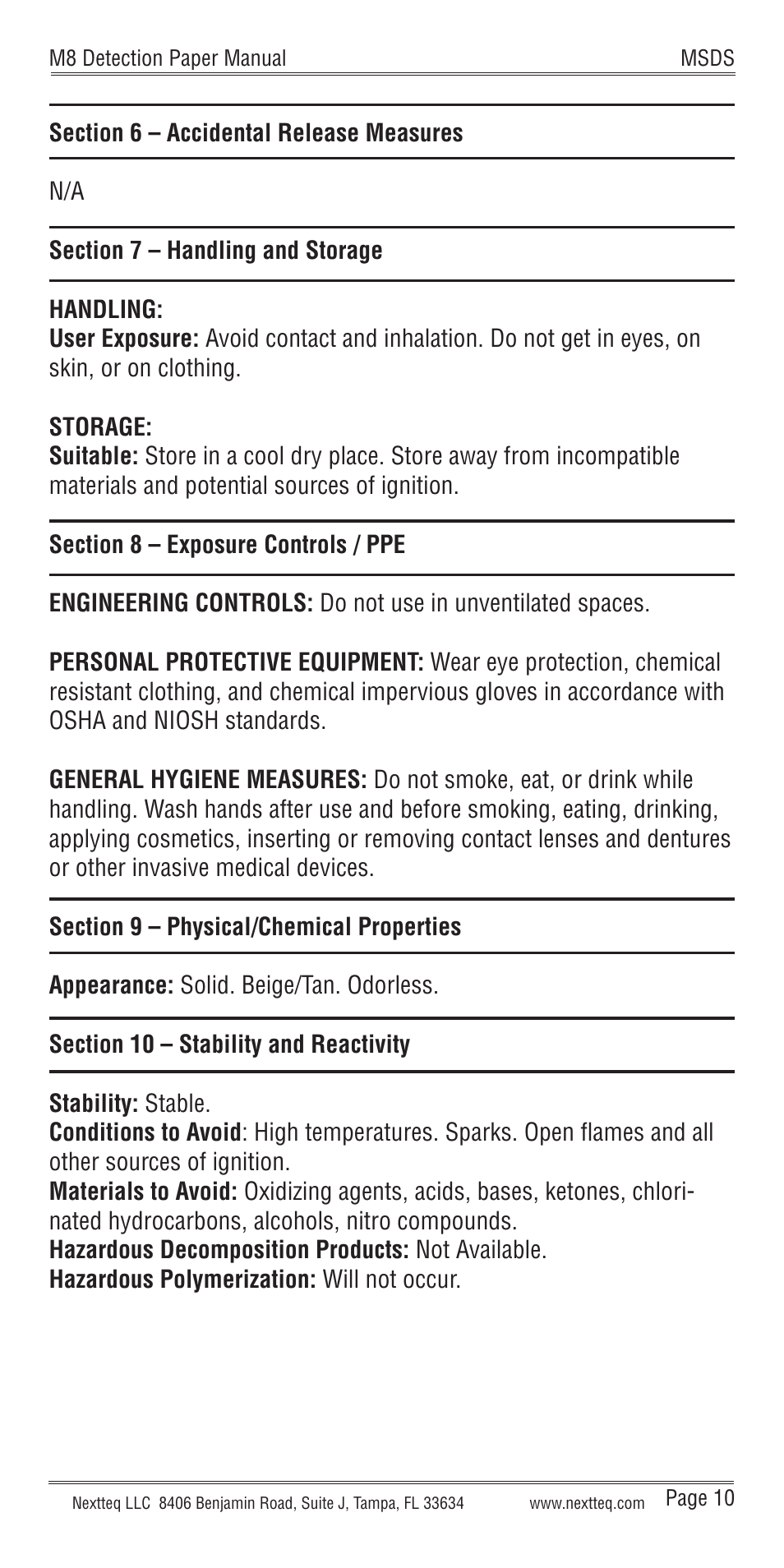 Nextteq M8 Detection Paper User Manual | Page 13 / 20