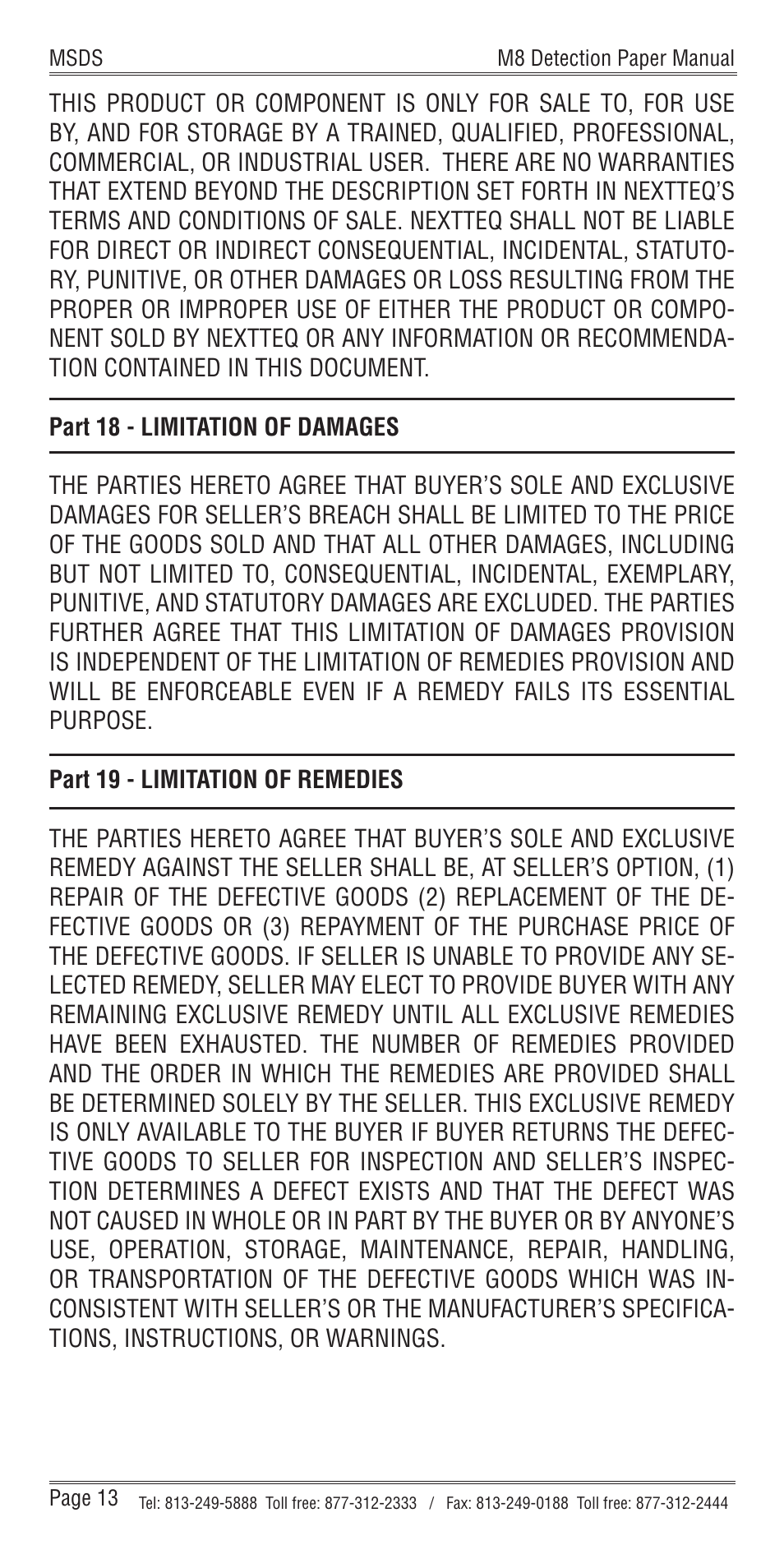 Nextteq M8 Detection Paper User Manual | Page 16 / 20