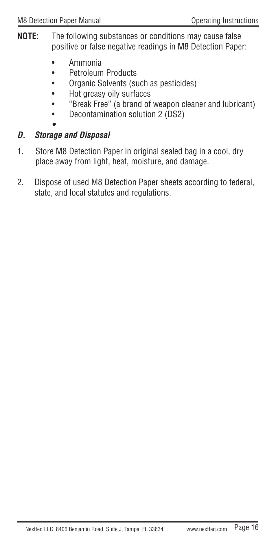 Nextteq M8 Detection Paper User Manual | Page 19 / 20