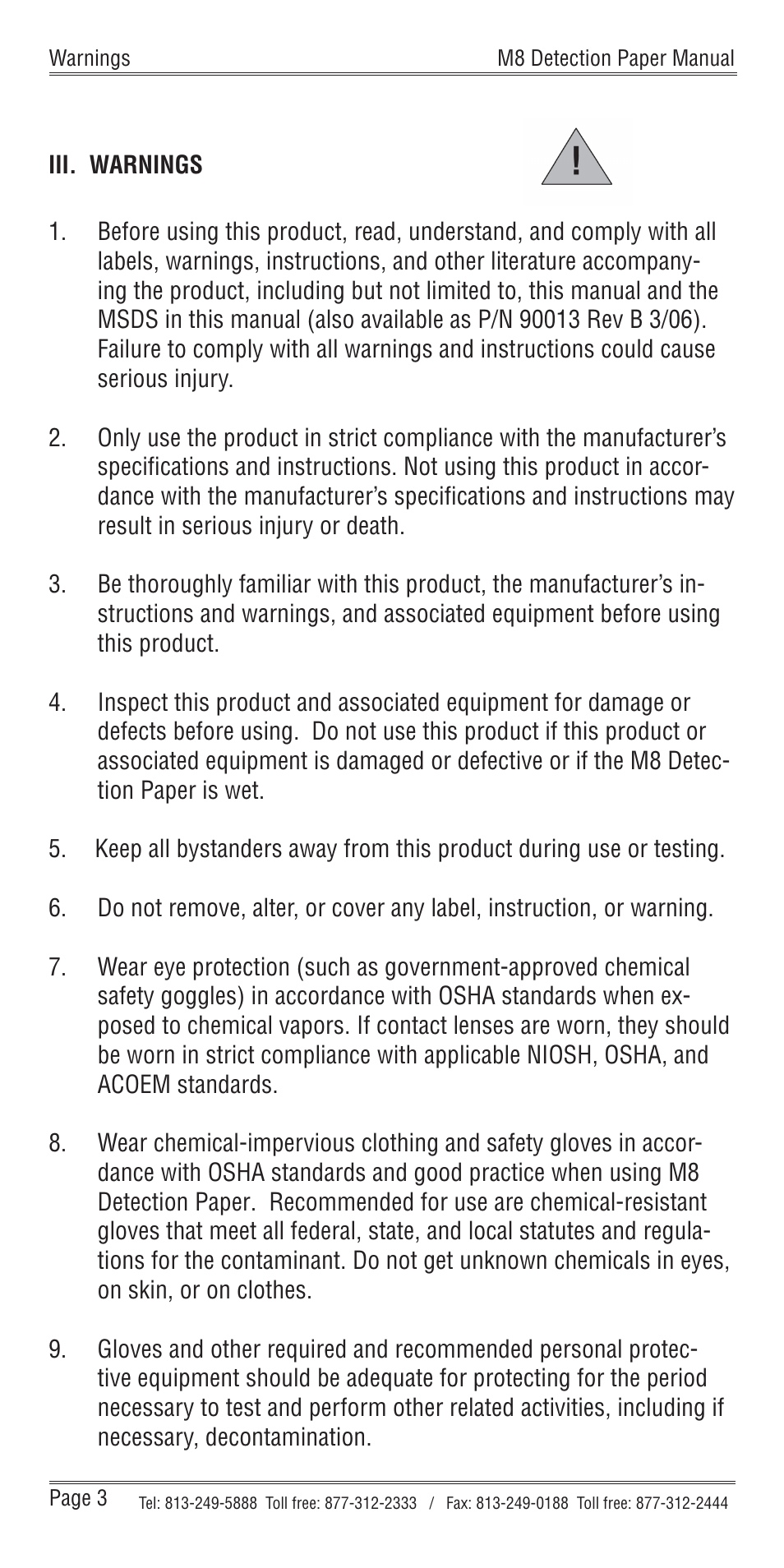 Iii. warnings | Nextteq M8 Detection Paper User Manual | Page 6 / 20