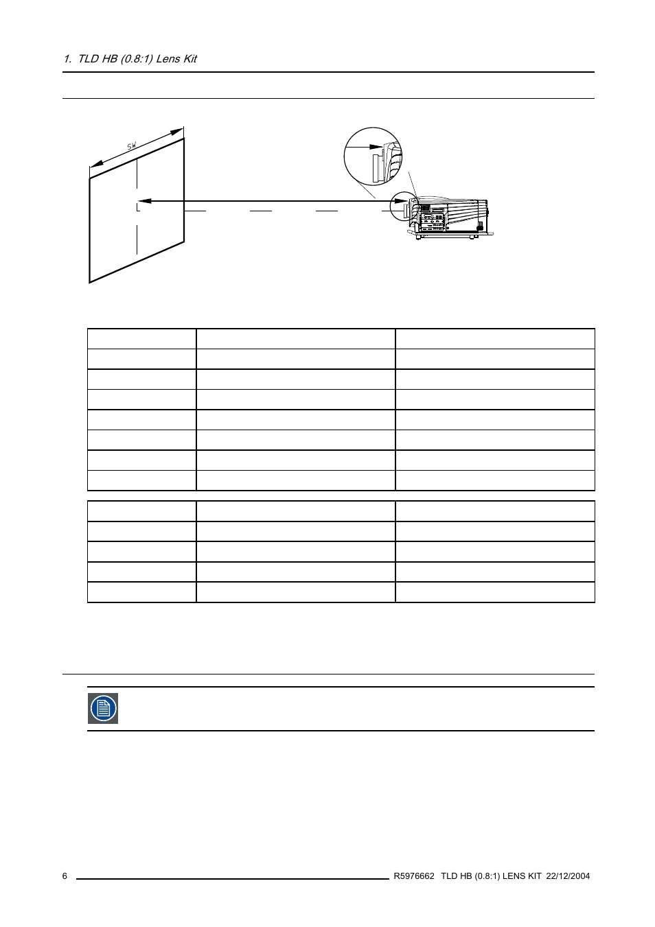 5 lens formulas, 6 cleaning the lens, Lens formulas | Cleaning the lens, Tld hb (0.8:1) lens kit | Barco R9842040 User Manual | Page 10 / 15
