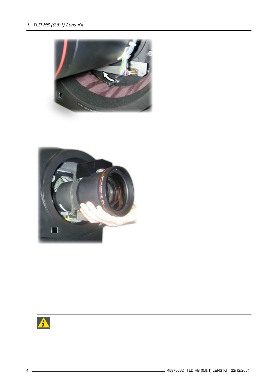 3 installing the new lens, Installing the new lens | Barco R9842040 User Manual | Page 8 / 15