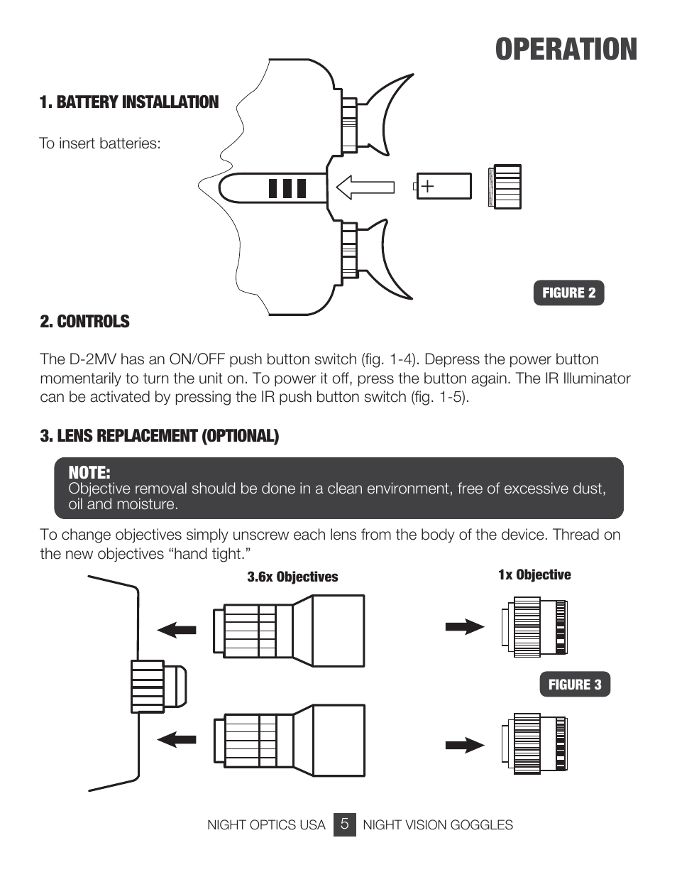 Operation | Night Optics Adventurer Gen 1+ Night Vision Goggle User Manual | Page 6 / 13