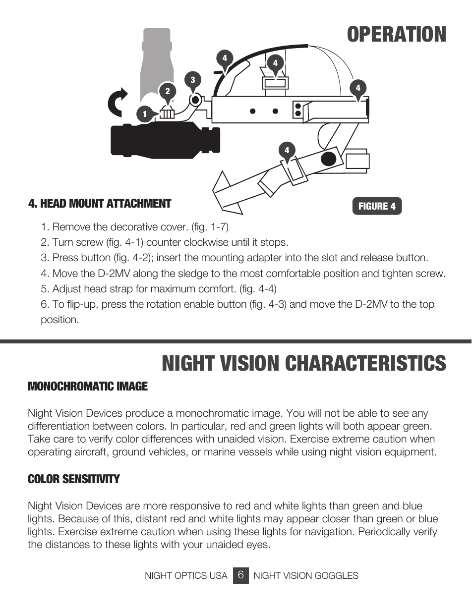 Operation night vision characteristics | Night Optics Adventurer Gen 1+ Night Vision Goggle User Manual | Page 7 / 13