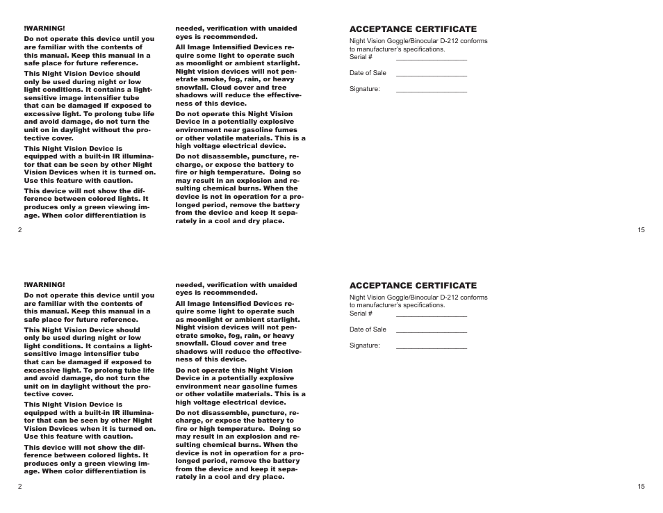 Night Optics Adventurer Gen 1+ Dual-Tube Night Vision Binocular User Manual | Page 2 / 8