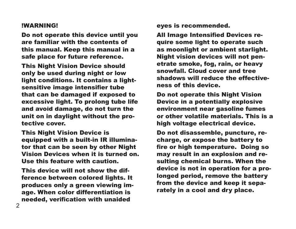 Night Optics Guardian 1x Gen 1+ Night Vision Monocular User Manual | Page 2 / 16