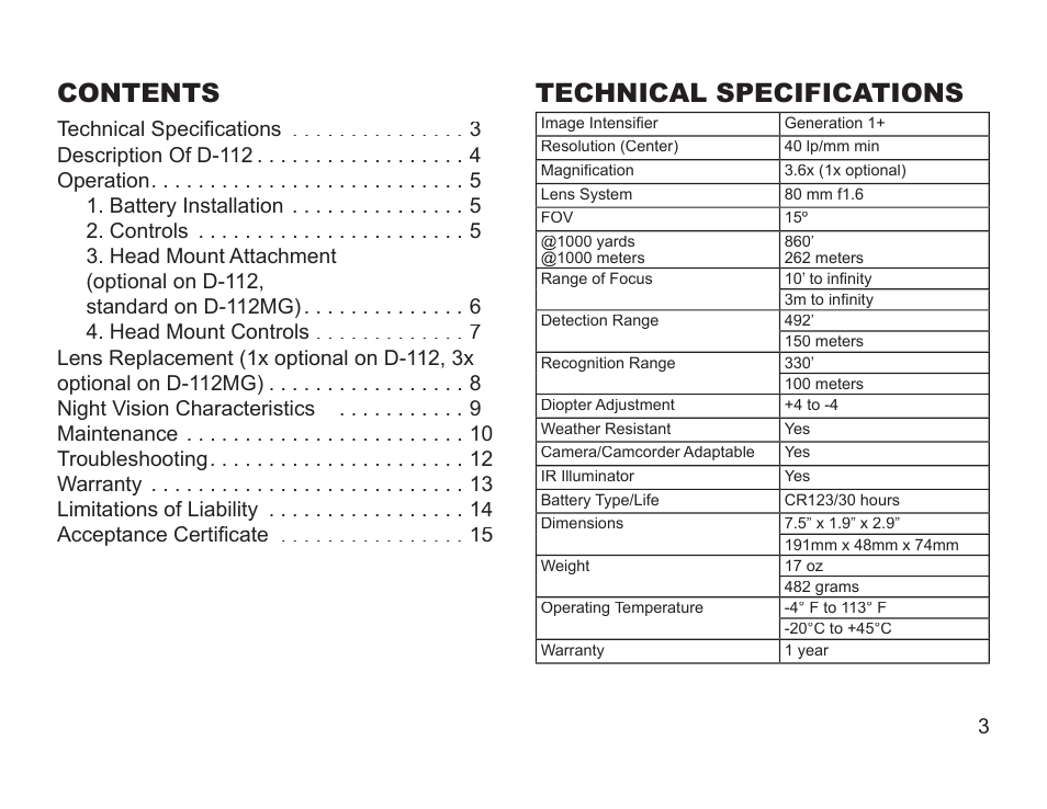 Night Optics Guardian 1x Gen 1+ Night Vision Monocular User Manual | Page 3 / 16