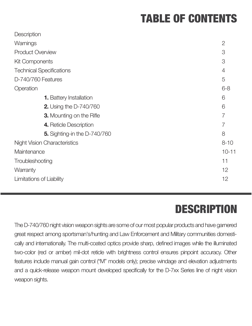 Night Optics Argus 740 4x Gen 3 Gated Night Vision Scope User Manual | Page 2 / 15