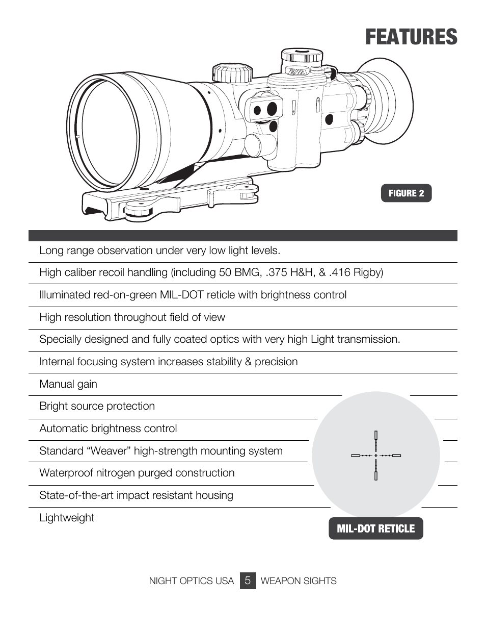 Features | Night Optics Argus 740 4x Gen 3 Gated Night Vision Scope User Manual | Page 6 / 15