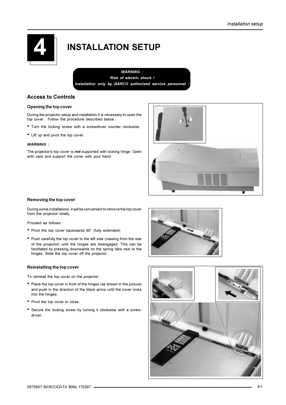 Installation setup | Barco R9002031 User Manual | Page 12 / 45