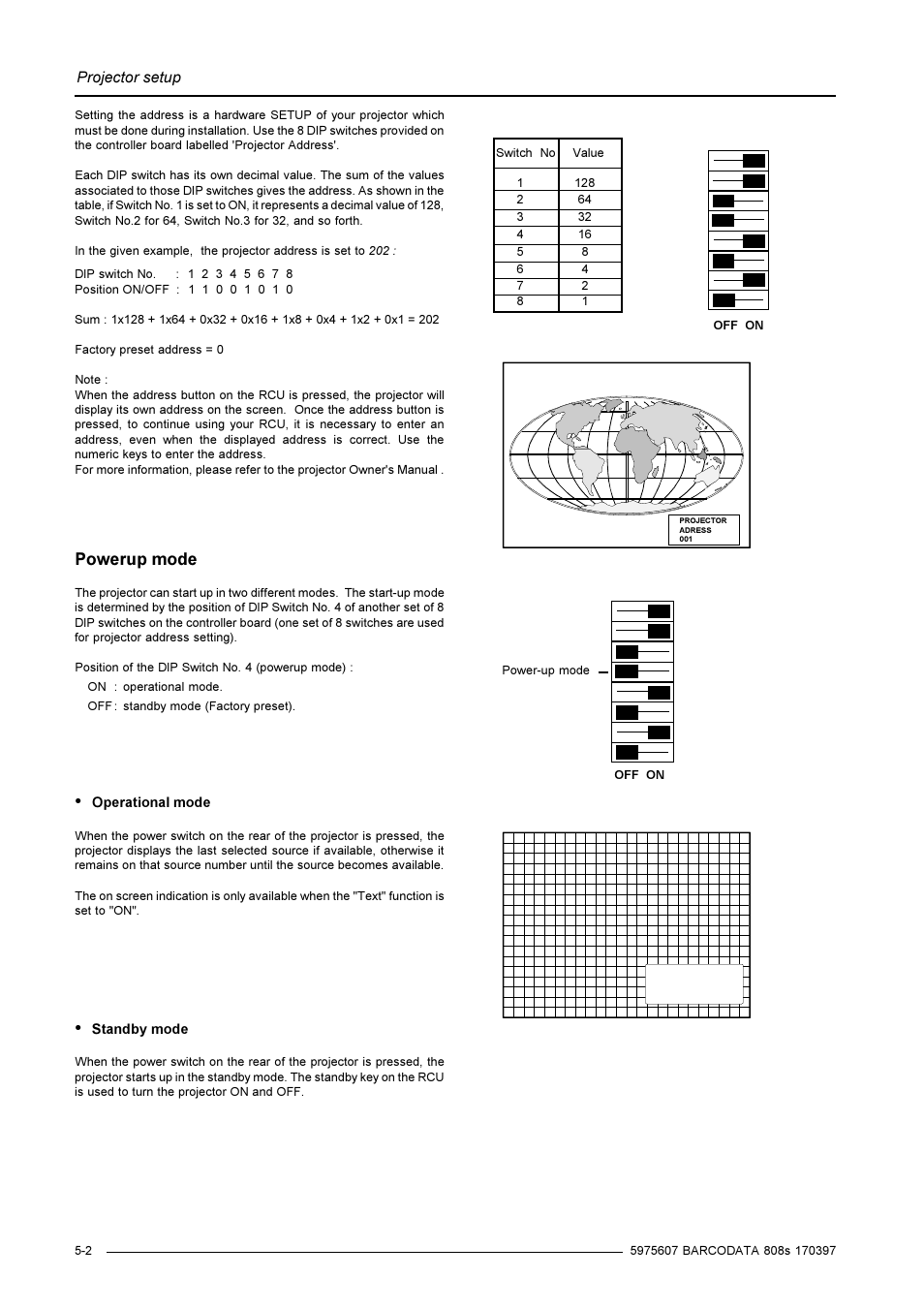 On off, Powerup mode | Barco R9002031 User Manual | Page 17 / 45