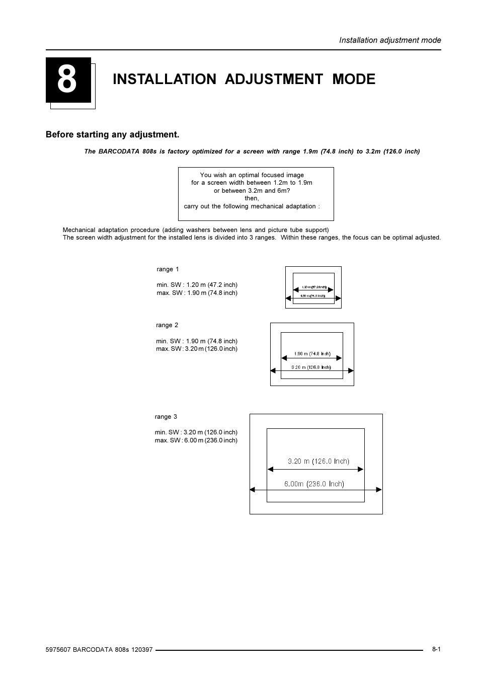 Installation adjustment mode | Barco R9002031 User Manual | Page 28 / 45