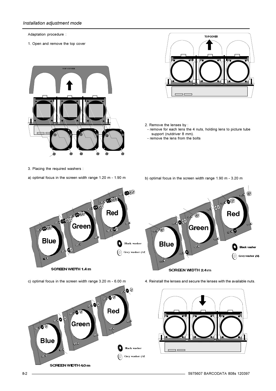 Installation adjustment mode | Barco R9002031 User Manual | Page 29 / 45
