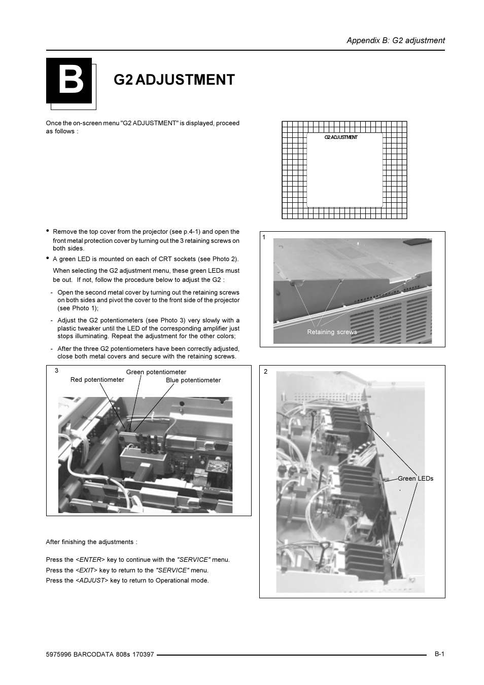 G2 adjustment | Barco R9002031 User Manual | Page 40 / 45