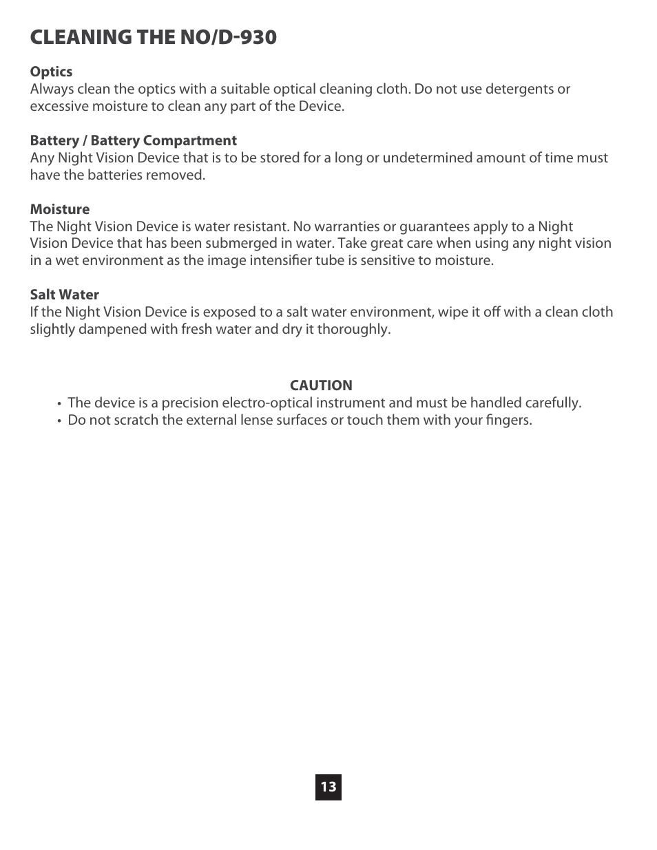 Cleaning the no/d930 | Night Optics D-930 Gen 3 Gated Clip-on Night Vision Scope User Manual | Page 15 / 21
