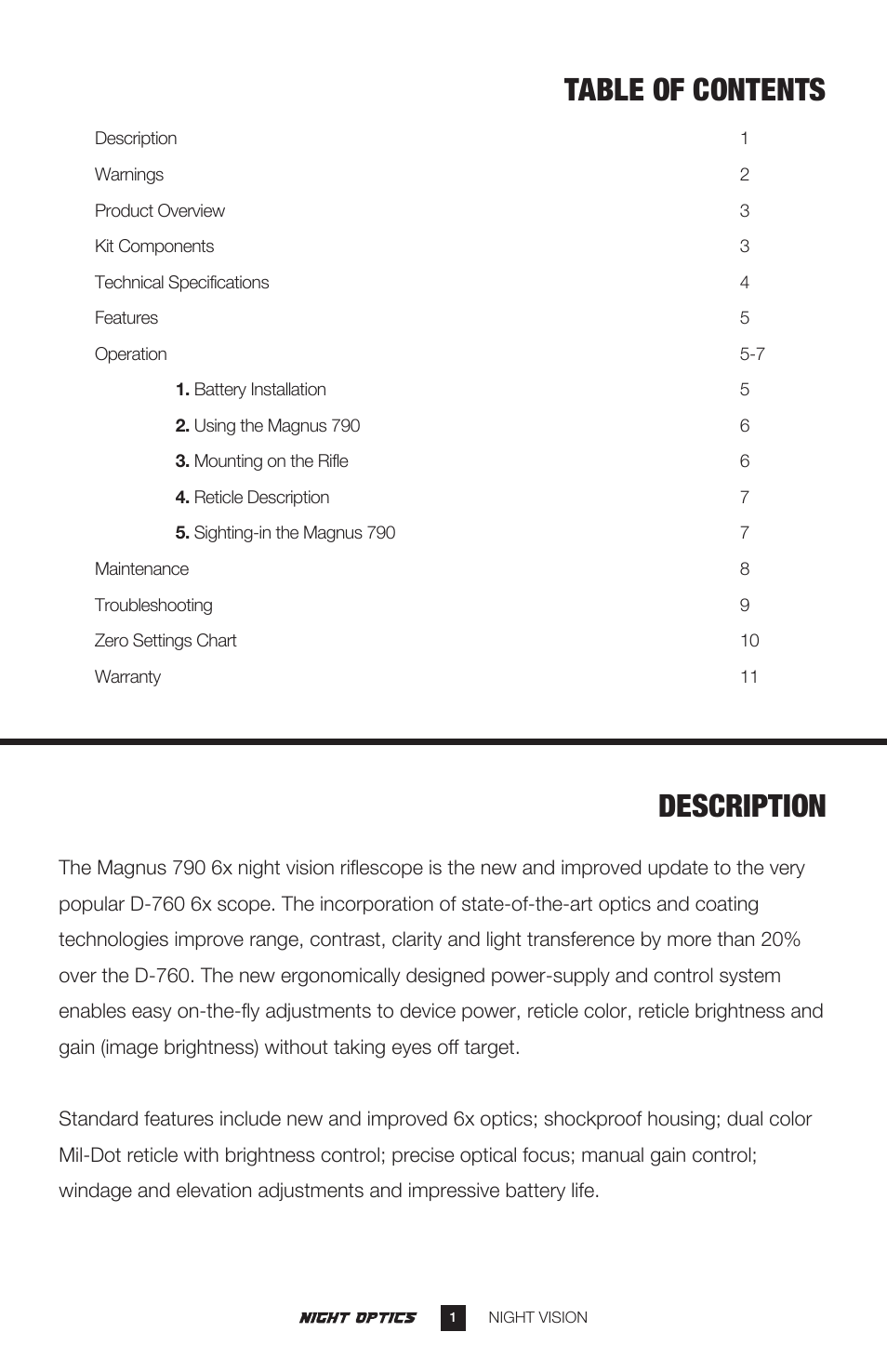 Night Optics Magnus 790 6x Night Vision Riflescope (Gen. 3 Gated) User Manual | Page 2 / 14