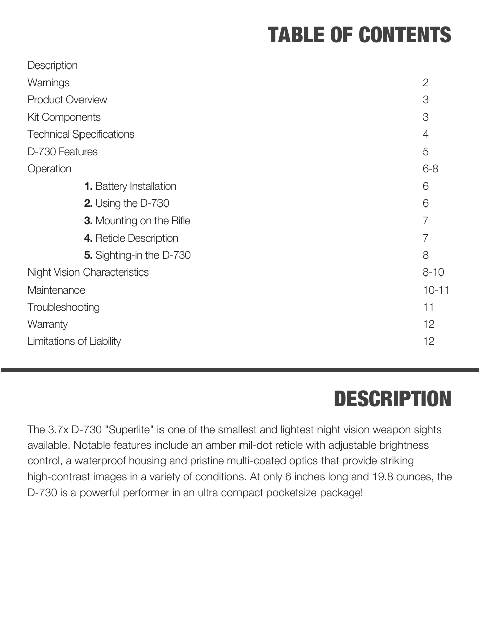 Night Optics Superlite 730 Gen 3 Gated Night Vision Scope User Manual | Page 2 / 15