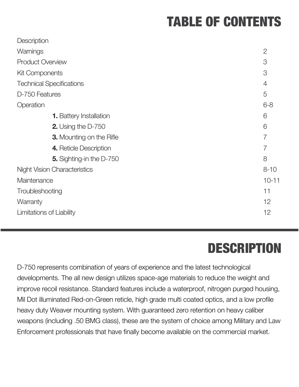 Night Optics Marauder 750 4x Gen 3 Night Vision Riflescope User Manual | Page 2 / 15