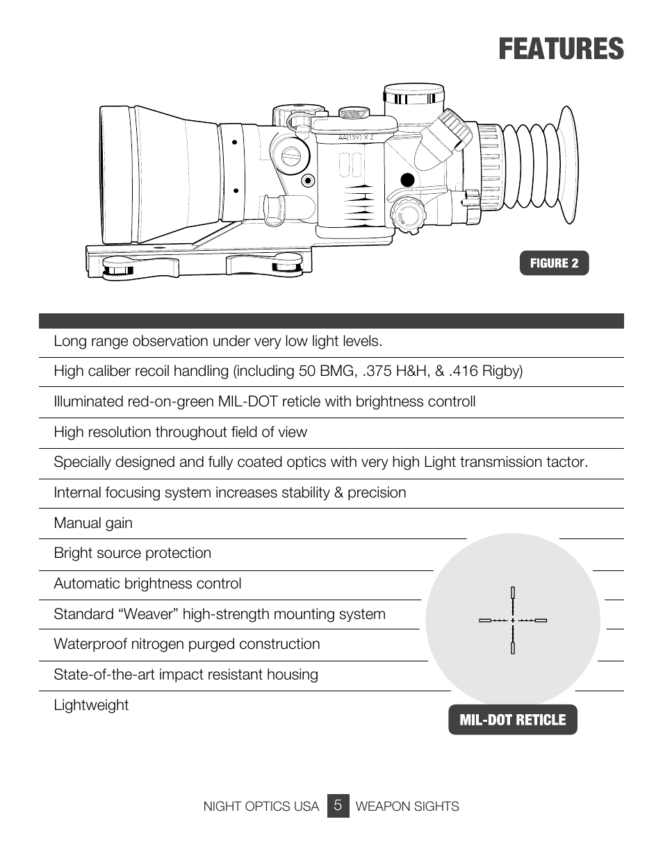 Features | Night Optics Marauder 750 4x Gen 3 Night Vision Riflescope User Manual | Page 6 / 15