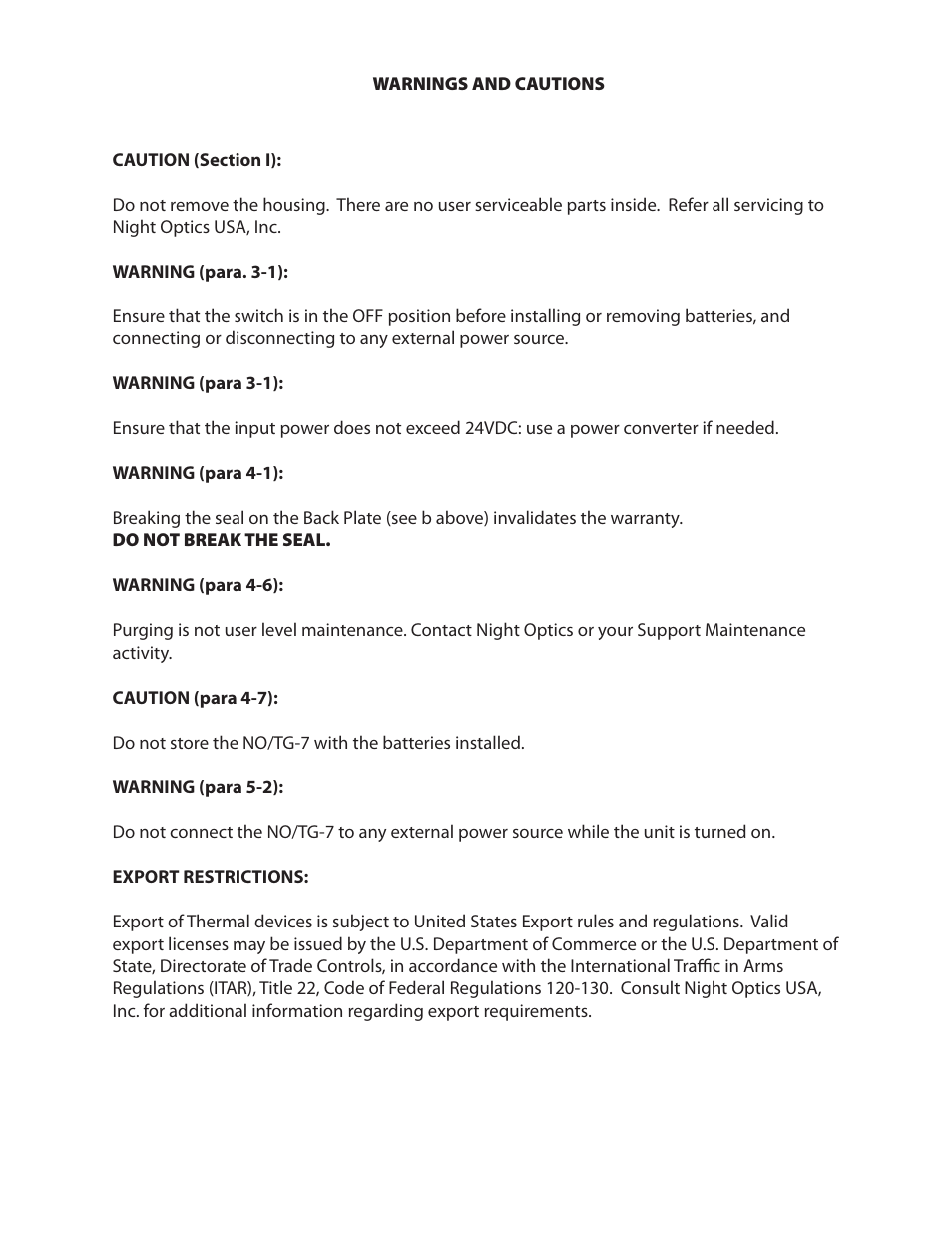 Night Optics TG-7 Thermal Goggle/Binocular (30Hz) User Manual | Page 4 / 16