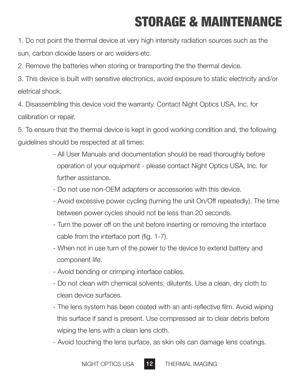 Storage & maintenance | Night Optics TM-X Thermal Camera (160x120 | 25mm) User Manual | Page 13 / 17