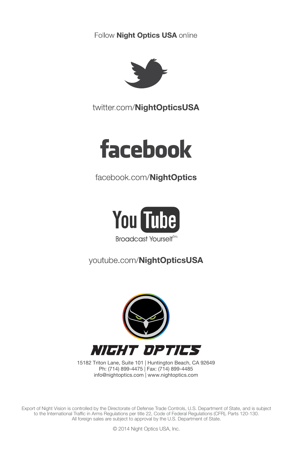 Night Optics Panther 336 Thermal Riflescope (336x256 | 50mm) User Manual | Page 16 / 16