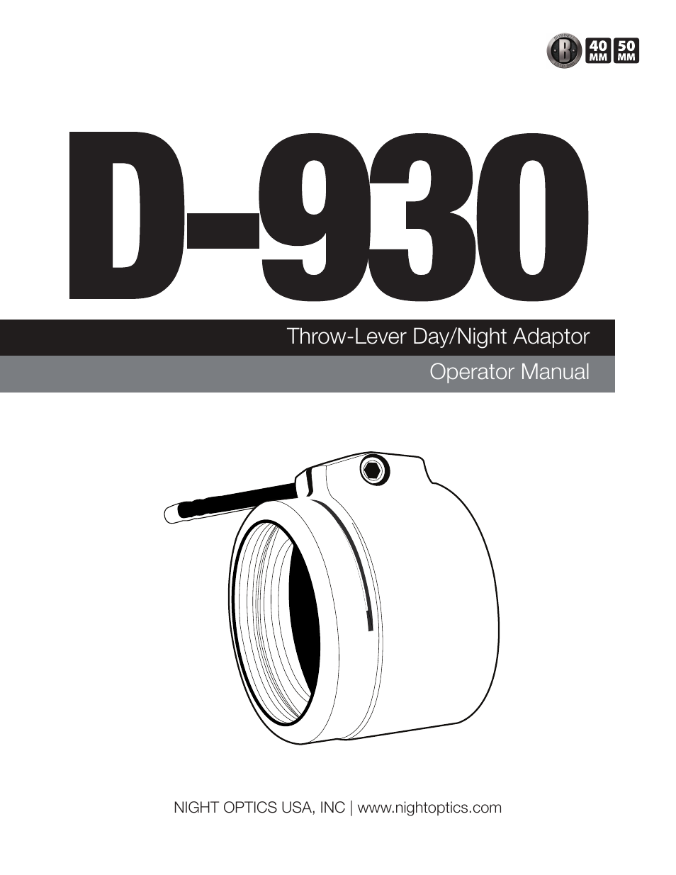 Night Optics D-930 50mm Throw-Lever Day/Night Adaptor User Manual | 4 pages