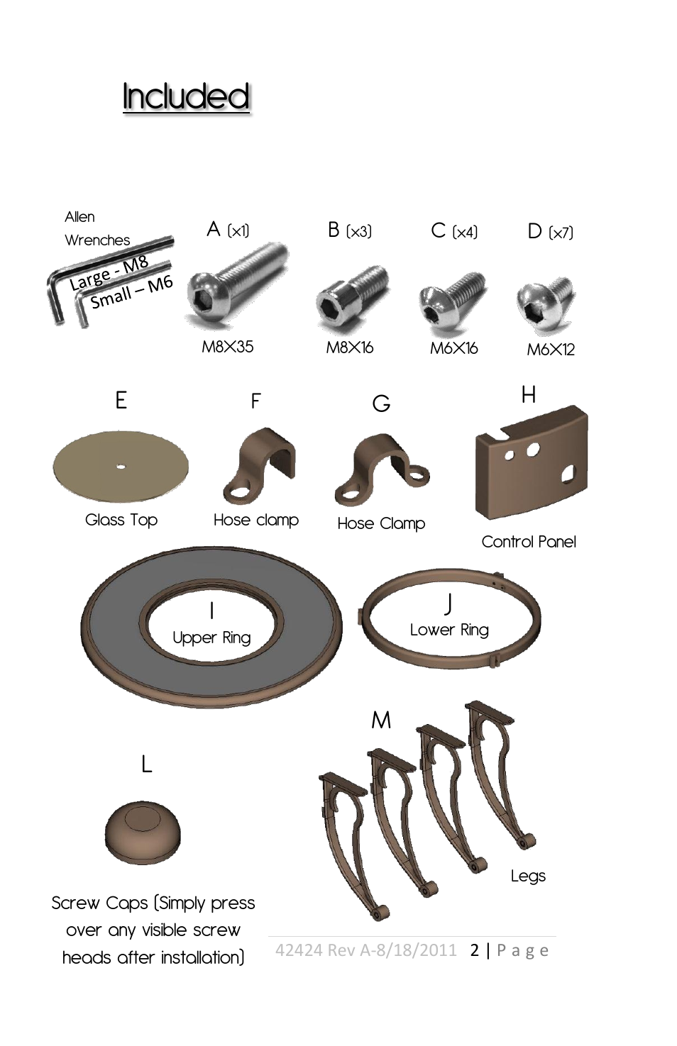 Included | Outdoor Great Room Black Glass Fire Pit Table (Glass 42) User Manual | Page 2 / 8