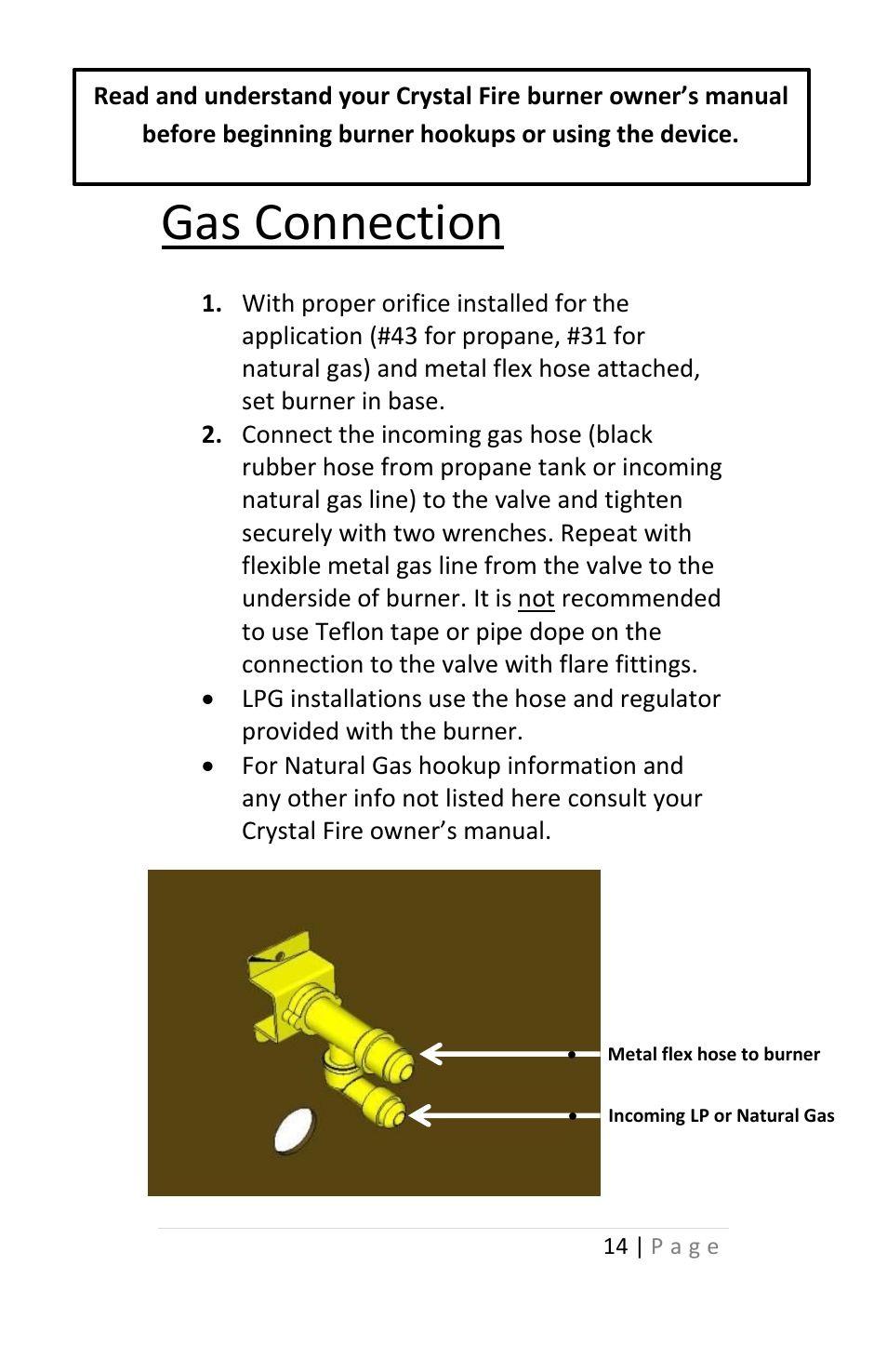 Gas connection | Outdoor Great Room Colonial and Grand Colonial Fire Pit Tables User Manual | Page 14 / 20