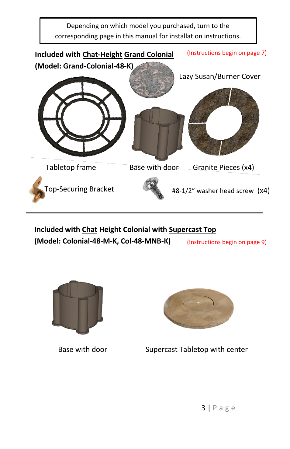 Outdoor Great Room Colonial and Grand Colonial Fire Pit Tables User Manual | Page 3 / 20