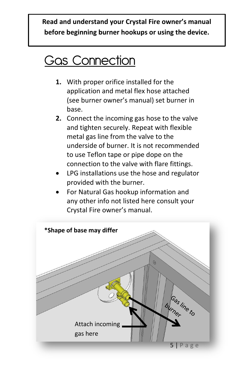 Gas connection | Outdoor Great Room Grand Colonial Fire Pit Table User Manual | Page 5 / 12