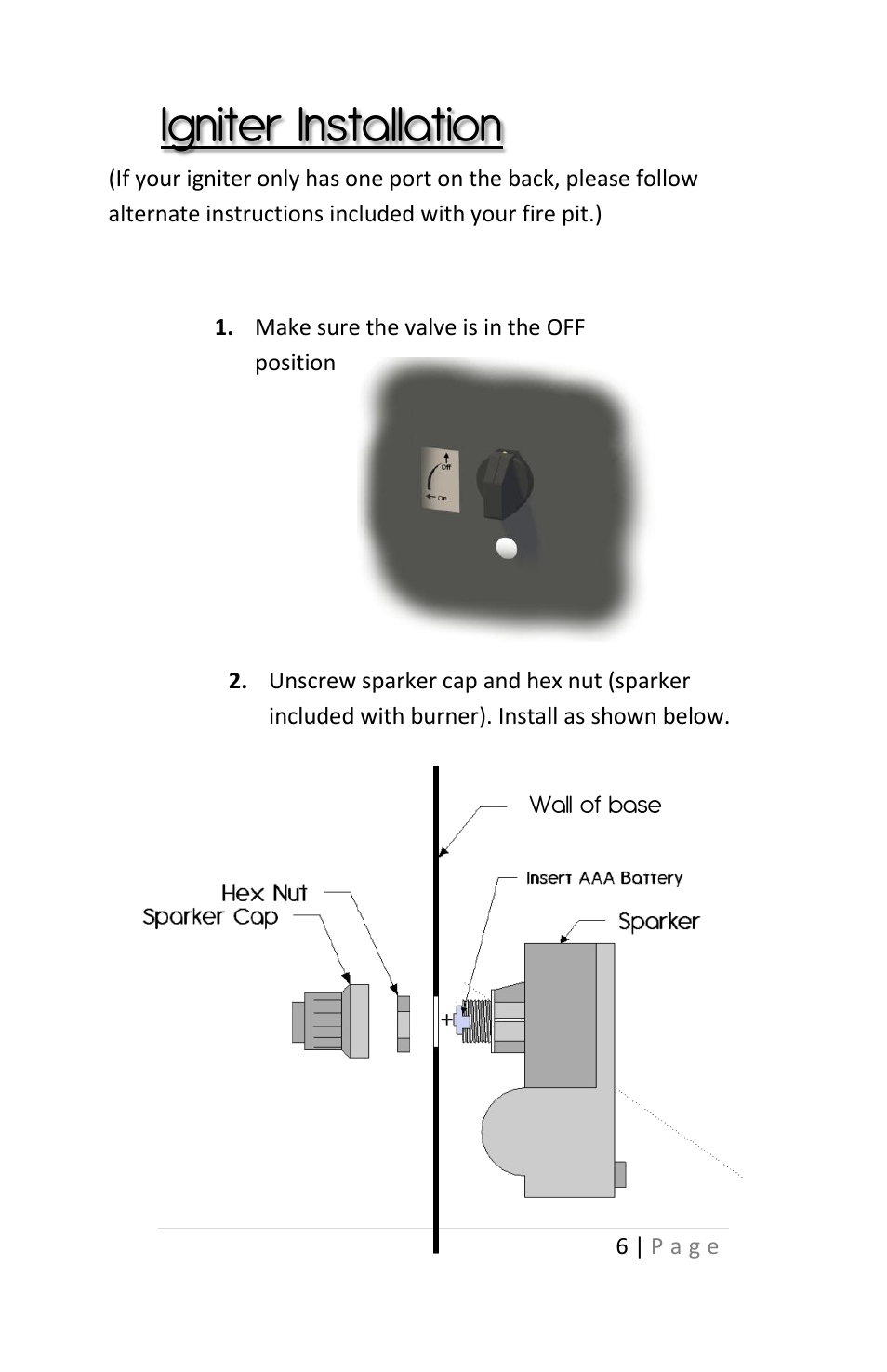 Igniter installation | Outdoor Great Room Grand Colonial Fire Pit Table User Manual | Page 6 / 12