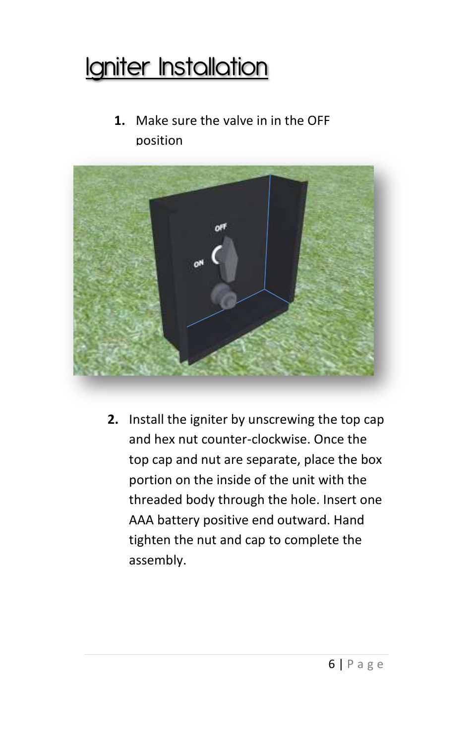 Igniter installation | Outdoor Great Room Grandstone Fire Pit User Manual | Page 6 / 12