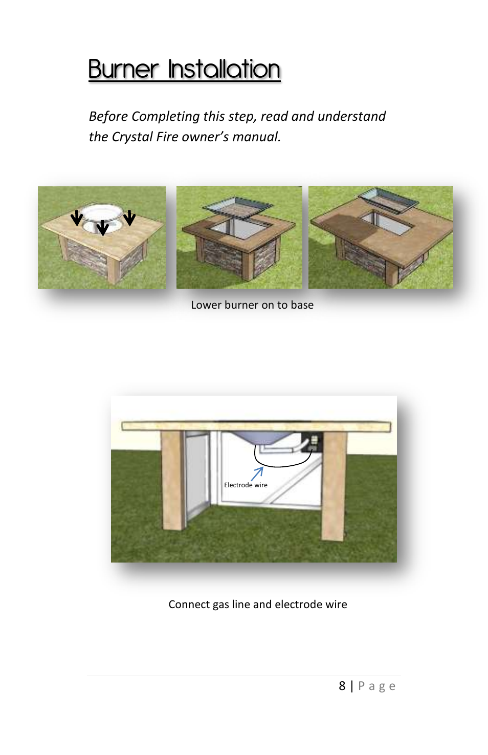 Burner installation | Outdoor Great Room Grandstone Fire Pit User Manual | Page 8 / 12