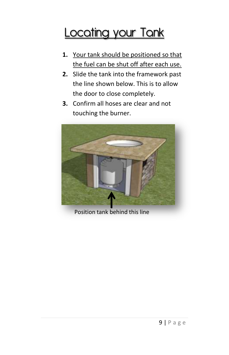 Locating your tank | Outdoor Great Room Grandstone Fire Pit User Manual | Page 9 / 12