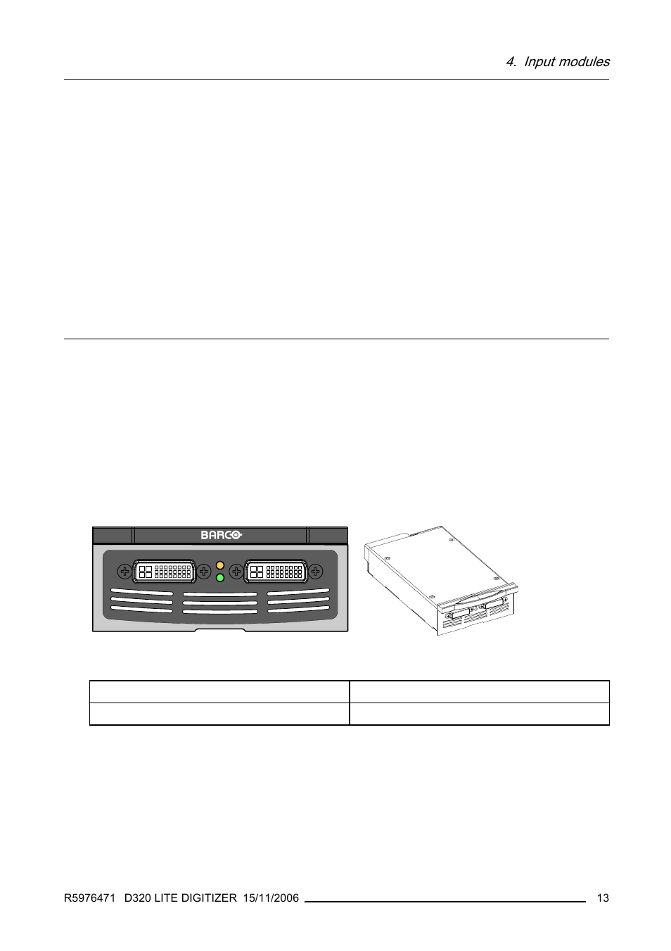 Input modules, 1 dvi input module | Barco R9851560 User Manual | Page 17 / 31