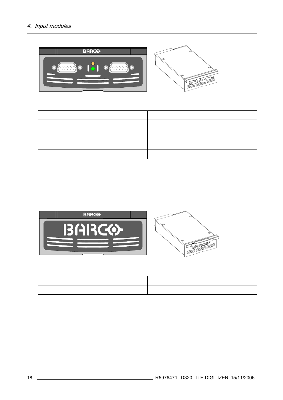 7 dummy input module, Dummy input module, Input modules | Order info, Technical info | Barco R9851560 User Manual | Page 22 / 31