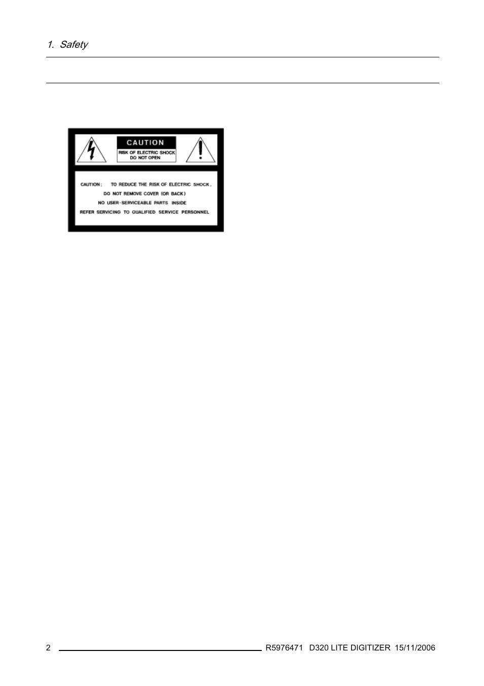2 important warnings, Safety | Barco R9851560 User Manual | Page 6 / 31