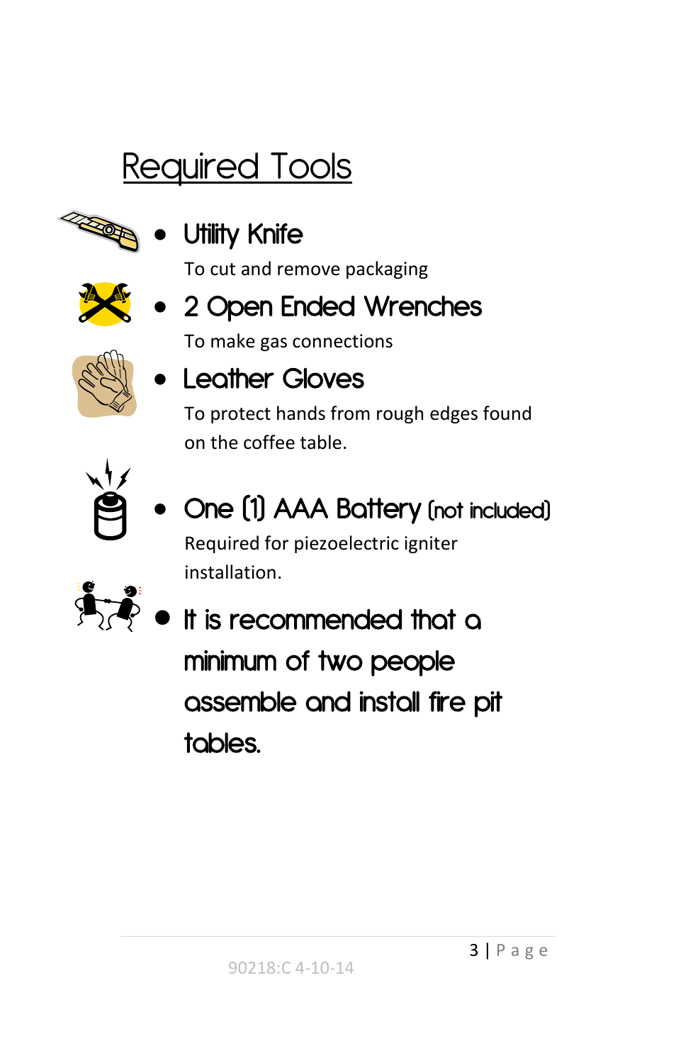 Required tools | Outdoor Great Room Key Largo Fire Pit User Manual | Page 3 / 12