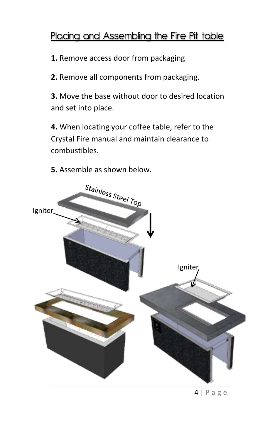 Placing and assembling the fire pit table | Outdoor Great Room Key Largo Fire Pit User Manual | Page 4 / 12