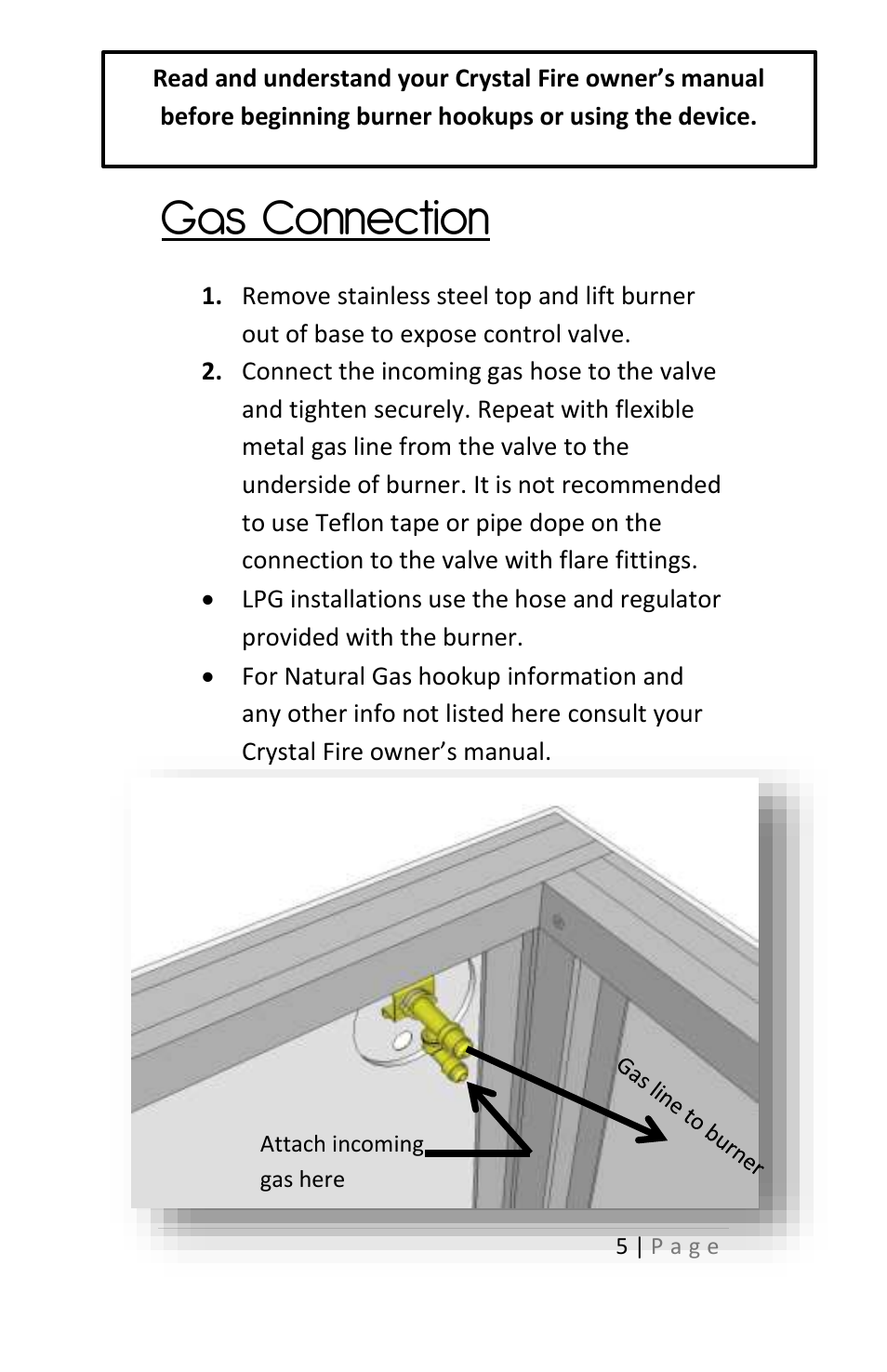 Gas connection | Outdoor Great Room Key Largo Fire Pit User Manual | Page 5 / 12