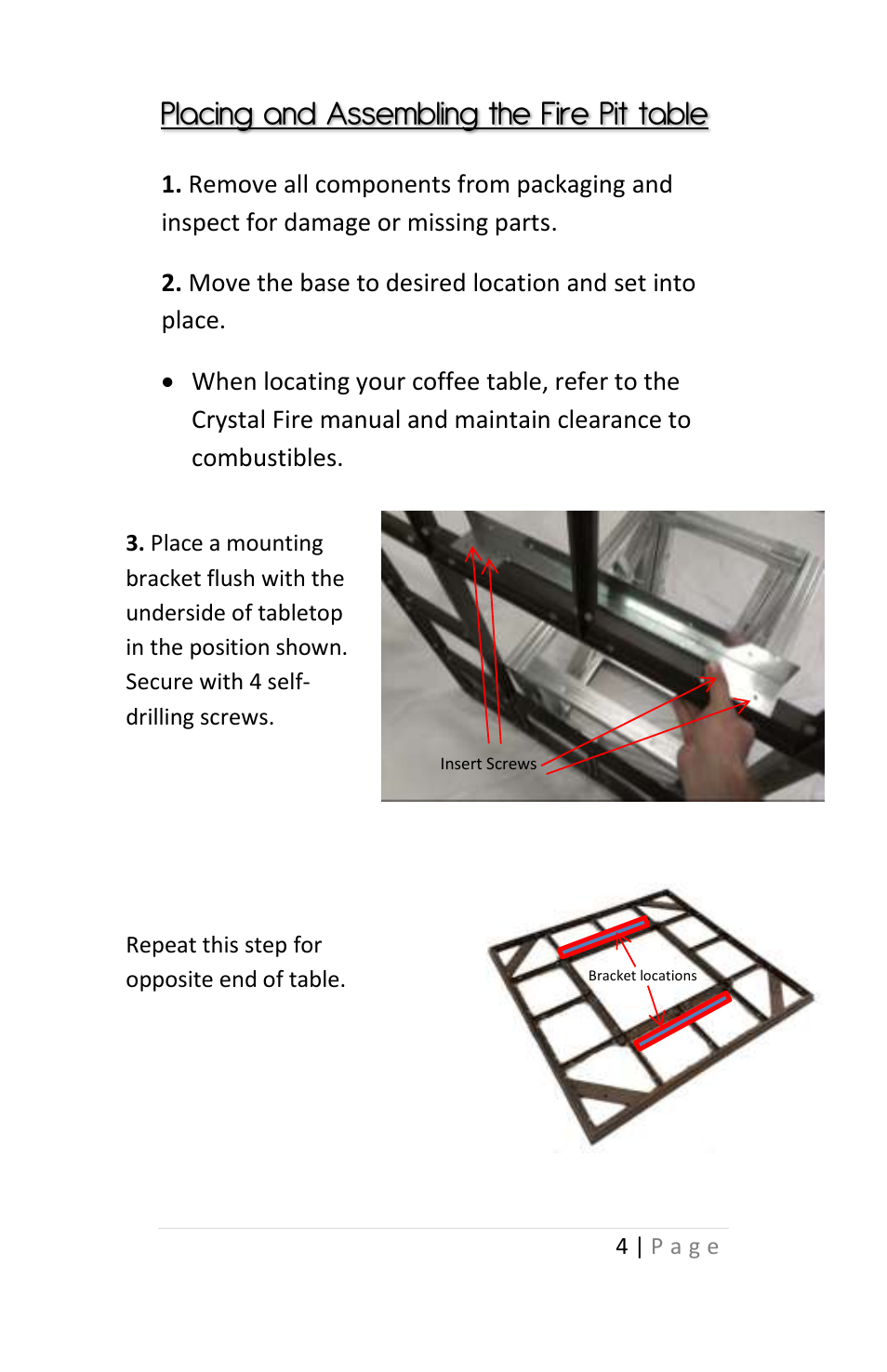 Placing and assembling the fire pit table | Outdoor Great Room Napa Valley 2424 Fire Pit User Manual | Page 4 / 12