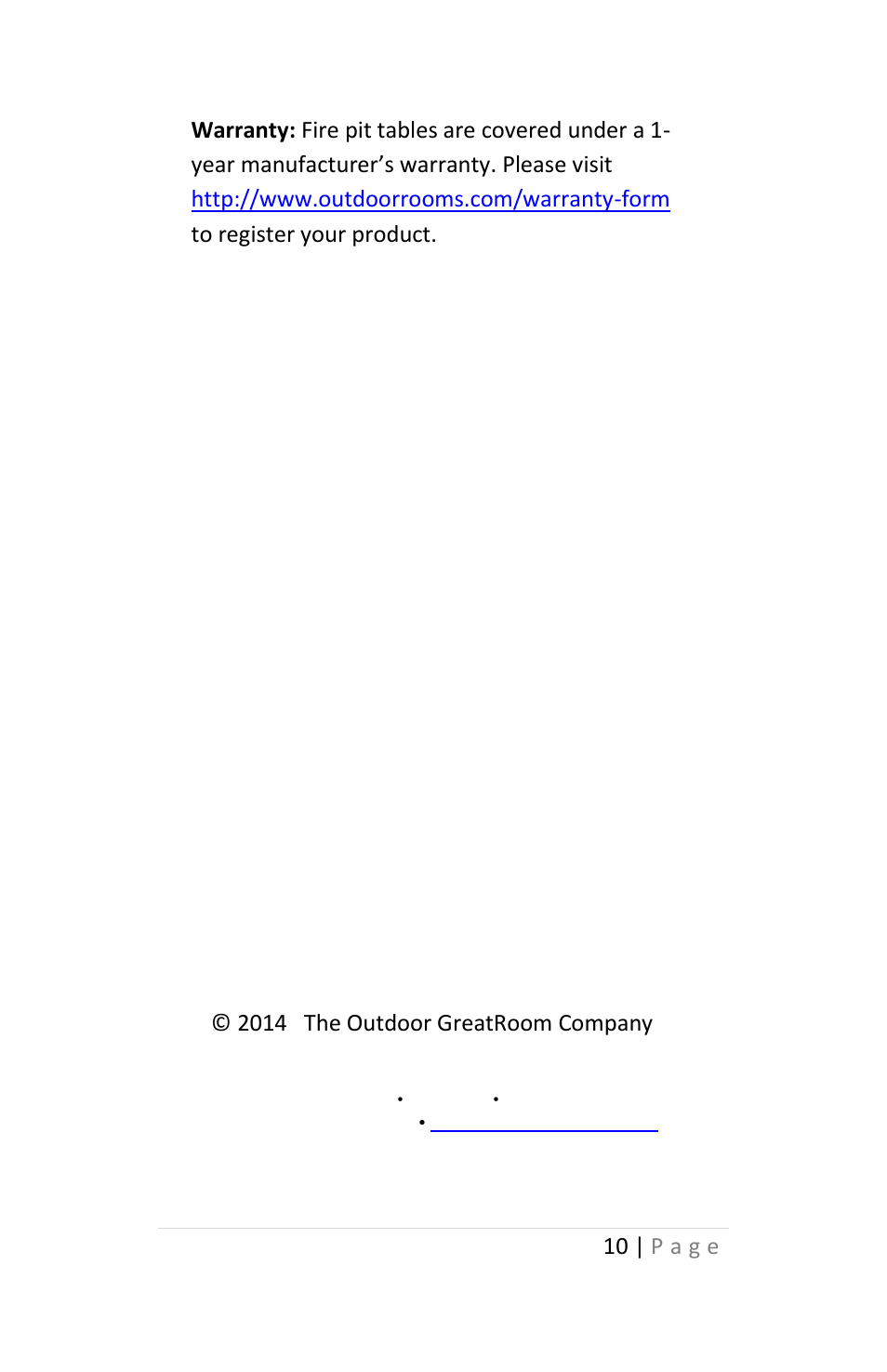 Outdoor Great Room The Pointe Fire Pit User Manual | Page 10 / 10