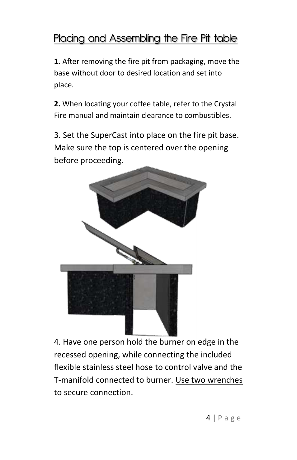 Placing and assembling the fire pit table | Outdoor Great Room The Pointe Fire Pit User Manual | Page 4 / 10