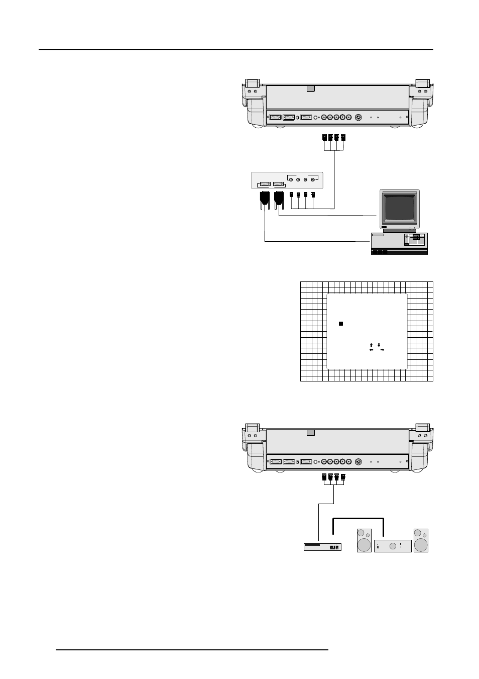 Connections, Connecting a rgb analog source with composite sync, Connecting a rgb analog source with tri-level sync | Rgbs or rgsb input selection, Adjust, Enter | Barco R9002120 User Manual | Page 18 / 57