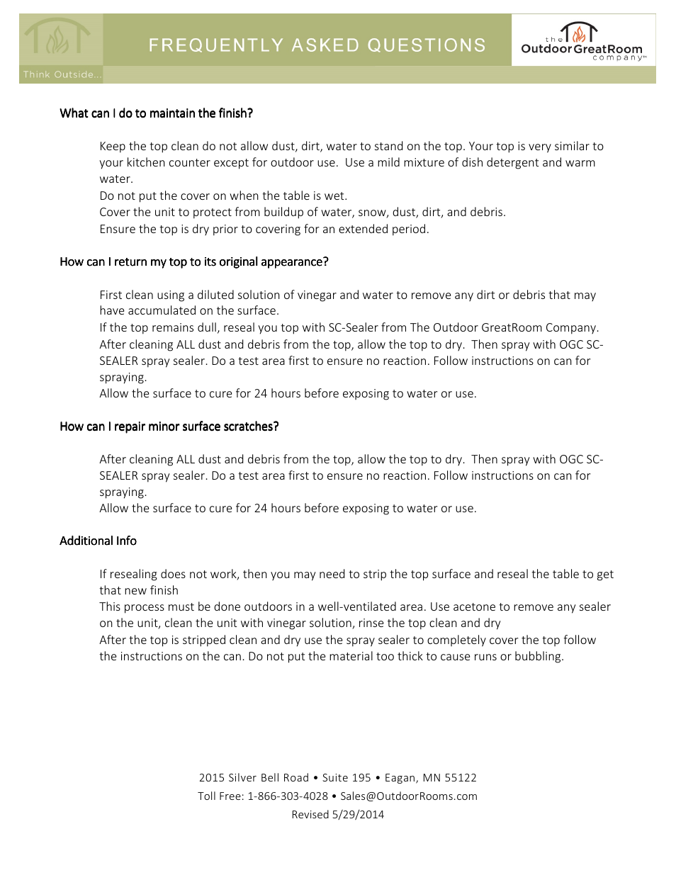 Outdoor Great Room Outdoor Kitchen Tops User Manual | Page 2 / 2