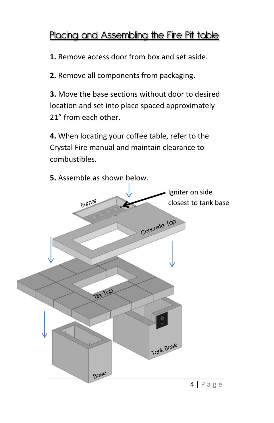 Placing and assembling the fire pit table | Outdoor Great Room Uptown Fire Pit Table User Manual | Page 4 / 12