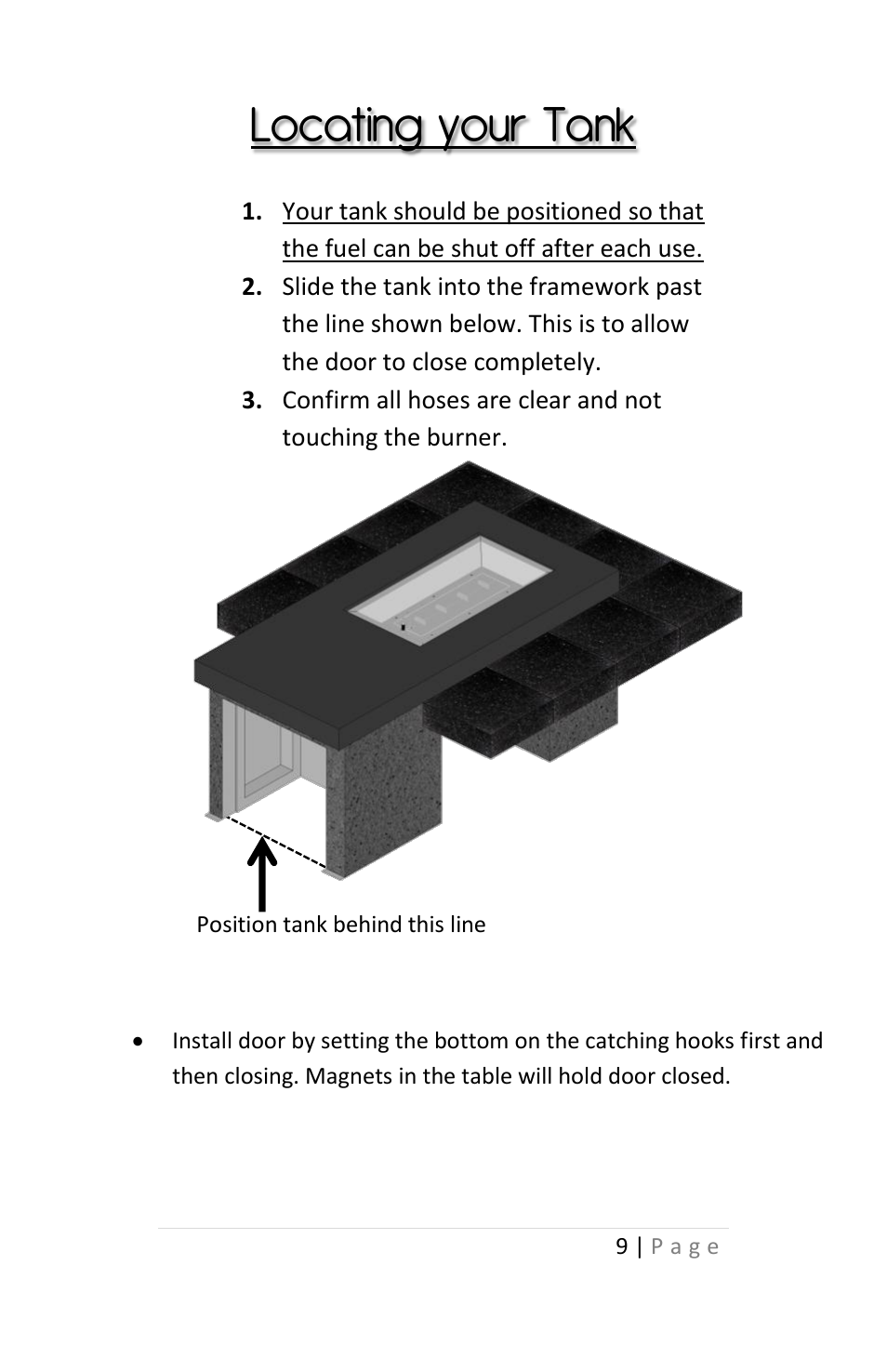 Locating your tank | Outdoor Great Room Uptown Fire Pit Table User Manual | Page 9 / 12